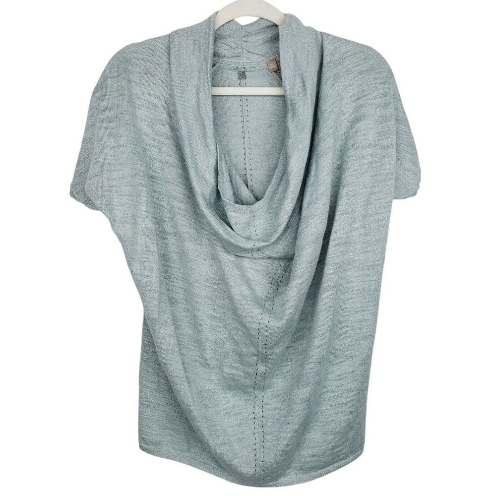 Anthropologie Knitted & Knotted Metallic Blue Cowl Neck Sweater Cute Size Medium